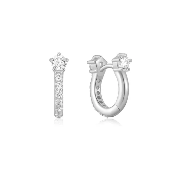 Ania Haie Silver Sparkling Pavé Huggie Hoop Earrings Image 2 Peter & Co. Jewelers Avon Lake, OH