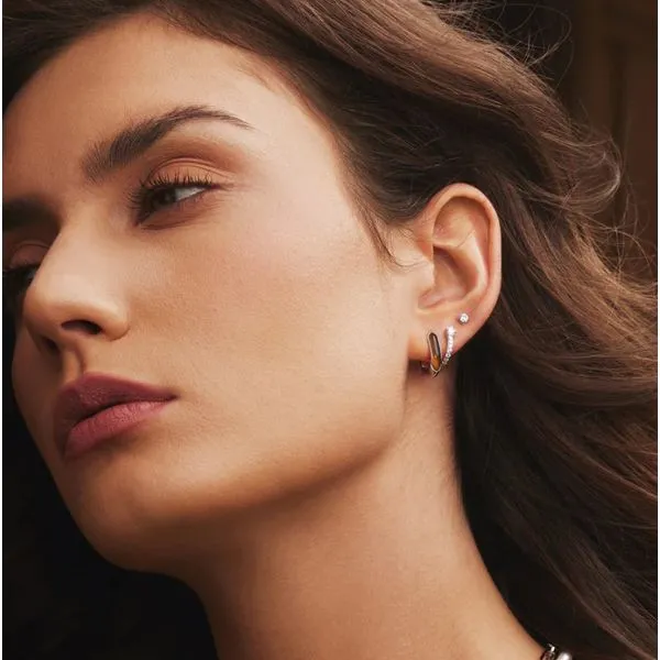 Ania Haie Silver Sparkling Pavé Huggie Hoop Earrings Image 3 Peter & Co. Jewelers Avon Lake, OH