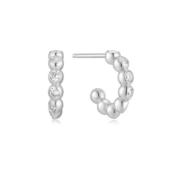 Ania Haie Silver Bezel Beaded Huggie Hoop Earrings Peter & Co. Jewelers Avon Lake, OH