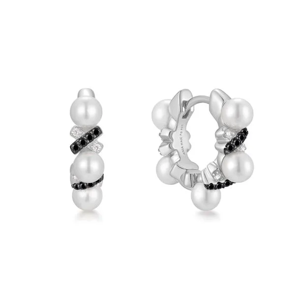Ania Haie Silver Sparkling Braided Shell Pearl Huggie Hoop Earrings Image 2 Peter & Co. Jewelers Avon Lake, OH
