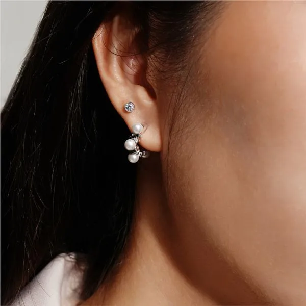 Ania Haie Silver Sparkling Braided Shell Pearl Huggie Hoop Earrings Image 3 Peter & Co. Jewelers Avon Lake, OH