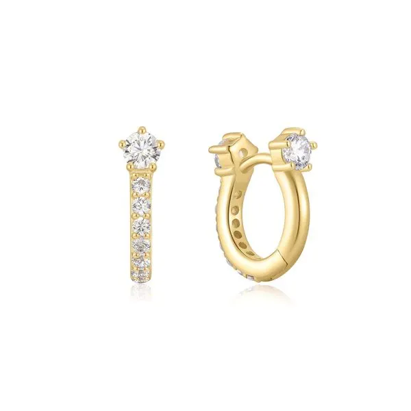 Ania Haie Gold Sparkling Pavé Huggie Hoop Earrings Image 2 Peter & Co. Jewelers Avon Lake, OH