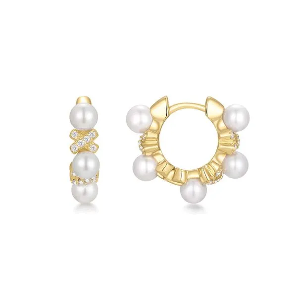 Ania Haie Gold Sparkling Braided Shell Pearl Huggie Hoop Earrings Peter & Co. Jewelers Avon Lake, OH