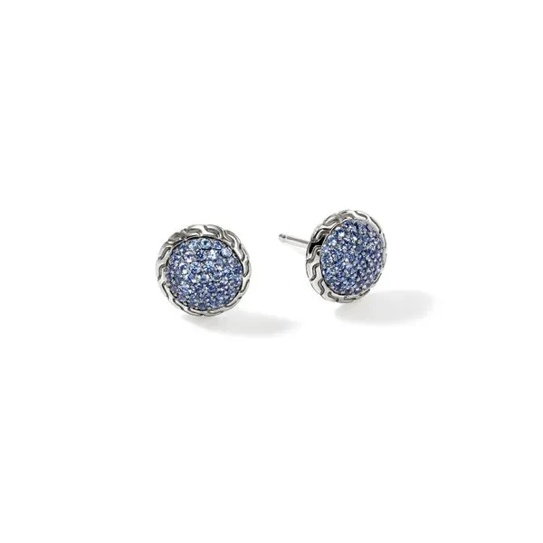 John Hardy Essential Pavé Stud Earrings, Blue Sapphire, 10mm Peter & Co. Jewelers Avon Lake, OH