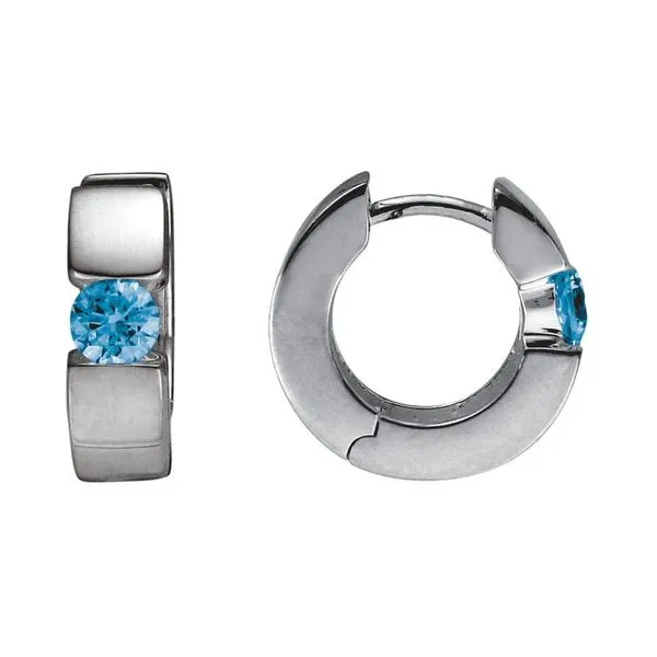 Huggie Hoop Earrings with Swiss Blue Topaz Peter & Co. Jewelers Avon Lake, OH