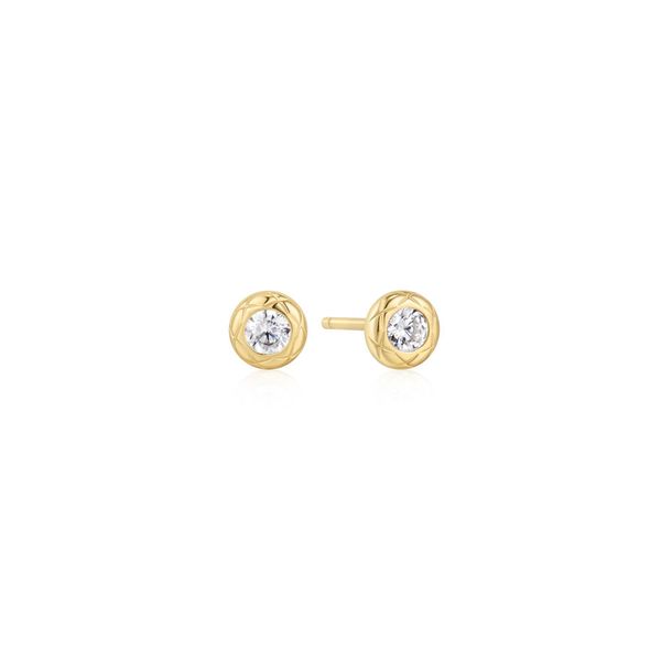 Ania Haie Gold Textured Bezel-Set Stud Earrings Peter & Co. Jewelers Avon Lake, OH