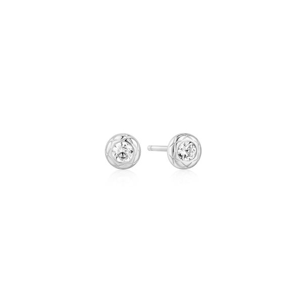 Ania Haie Silver Textured Bezel-Set Stud Earrings Peter & Co. Jewelers Avon Lake, OH