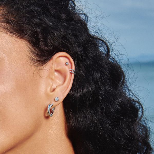 Ania Haie Silver Entwined Dual Huggie Hoop Earrings Image 2 Peter & Co. Jewelers Avon Lake, OH