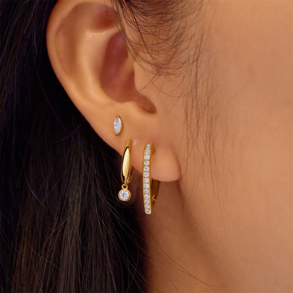 Ania Haie Gold Medium Sparkle Heart Huggie Hoop Earrings Image 2 Peter & Co. Jewelers Avon Lake, OH