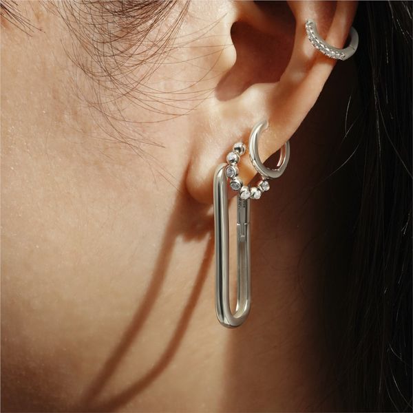 Ania Haie Silver Bezel Beaded Huggie Hoop Earrings Image 2 Peter & Co. Jewelers Avon Lake, OH