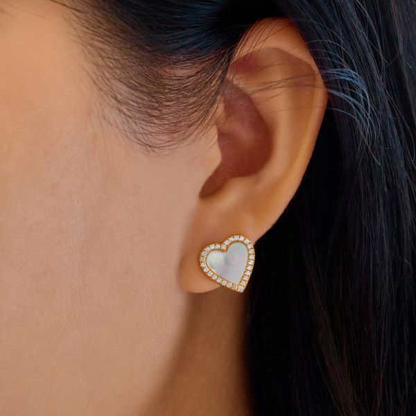 Ania Haie Gold Mother of Pearl Halo Heart Stud Earrings Image 2 Peter & Co. Jewelers Avon Lake, OH