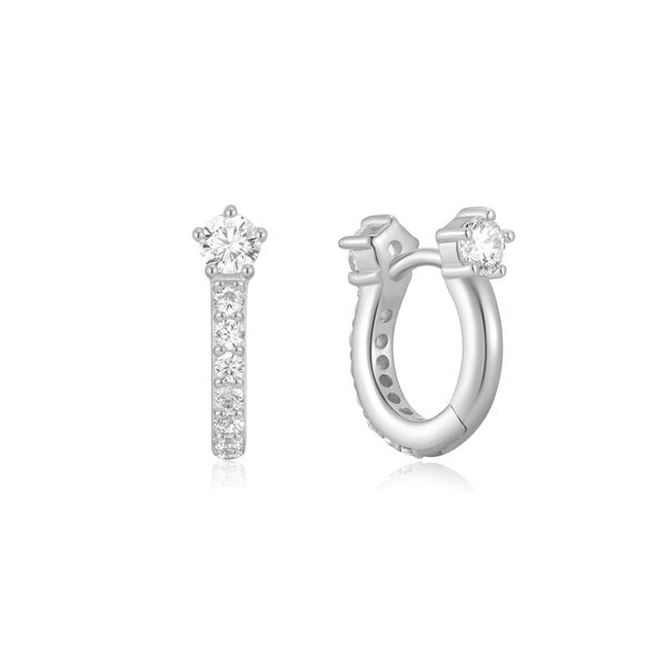 Ania Haie Silver Sparkling Pavé Huggie Hoop Earrings Image 2 Peter & Co. Jewelers Avon Lake, OH