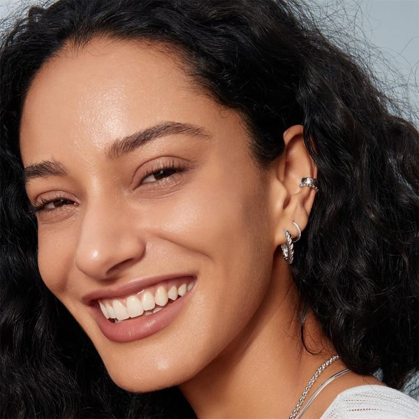 Ania Haie Silver Twisted Huggie Hoop Earrings Image 2 Peter & Co. Jewelers Avon Lake, OH