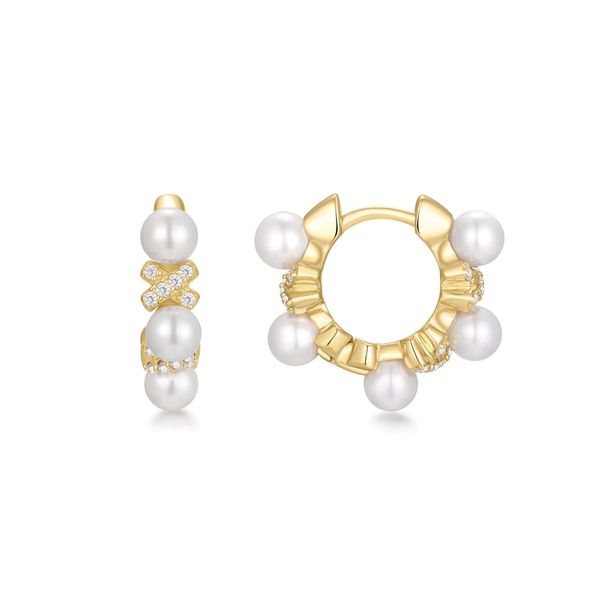 Ania Haie Gold Sparkling Braided Shell Pearl Huggie Hoop Earrings Peter & Co. Jewelers Avon Lake, OH