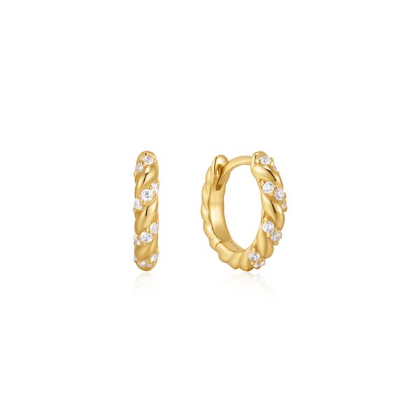 Ania Haie Gold Sparkle Twisted Huggie Hoop Earrings Peter & Co. Jewelers Avon Lake, OH