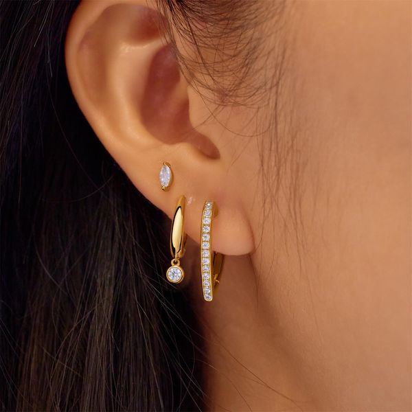 Ania Haie Gold Medium Sparkle Heart Huggie Hoop Earrings Image 2 Peter & Co. Jewelers Avon Lake, OH