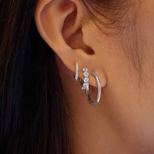 Ania Haie Silver Quintet Sparkle Huggie Hoop Earrings Image 2 Peter & Co. Jewelers Avon Lake, OH