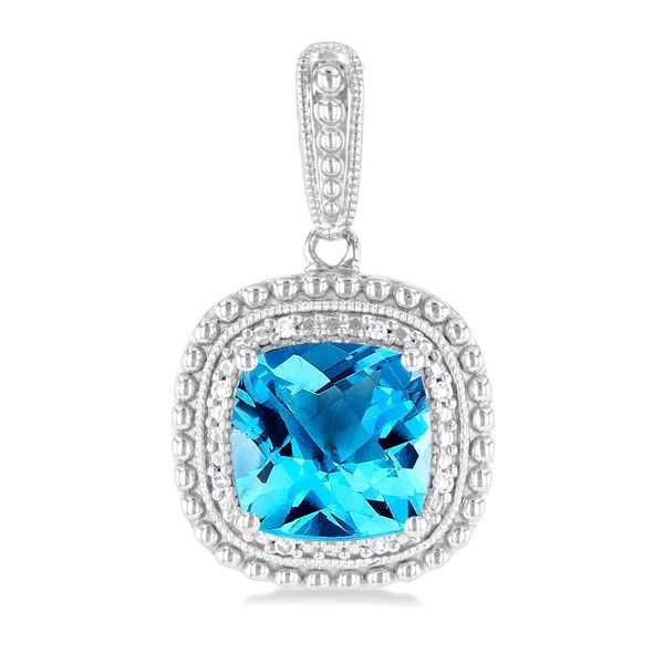 Silver Cushion Blue Topaz & Diamond Drop Earrings Image 3 Peter & Co. Jewelers Avon Lake, OH