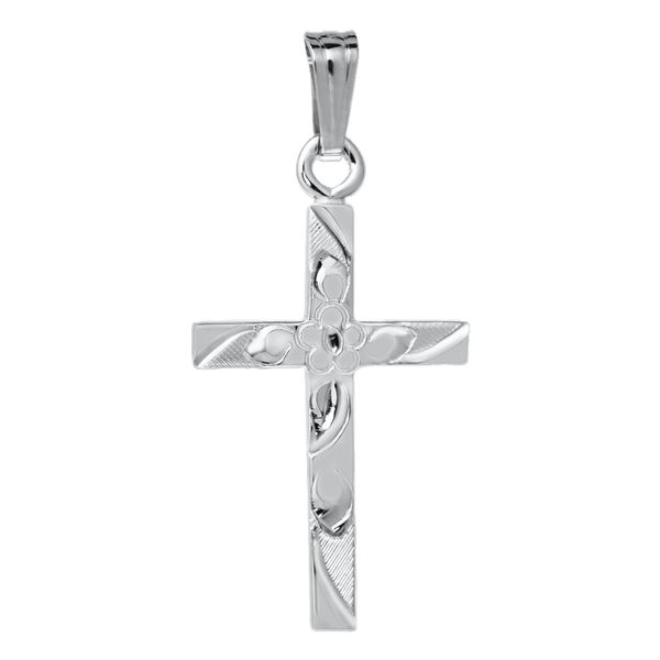 Floral Engraved Cross Necklace Image 2 Peter & Co. Jewelers Avon Lake, OH
