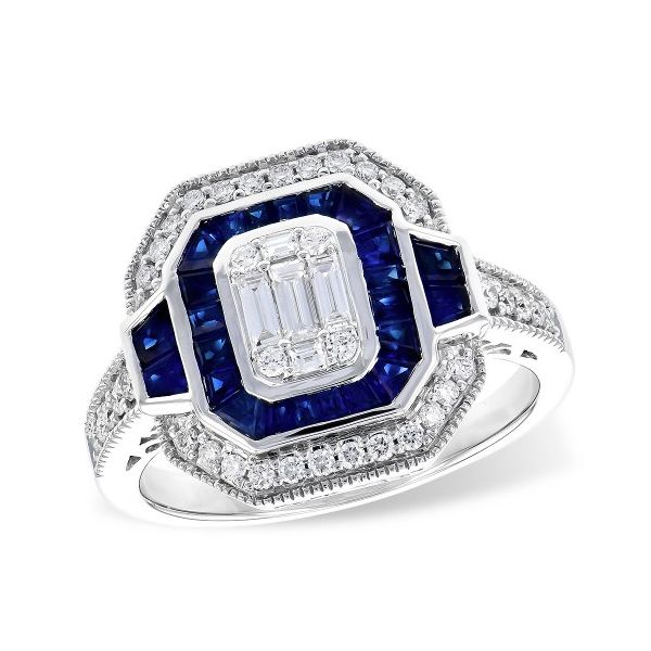 14KW Sapphire and Diamond Cluster Ring Pickens, Inc. Jewelers Atlanta, GA