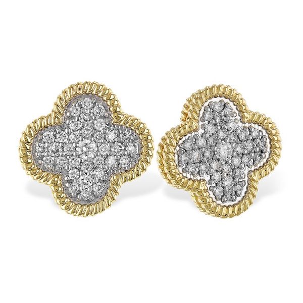 14K Two-Tone Diamond Quatrefoil Earrings Pickens, Inc. Jewelers Atlanta, GA