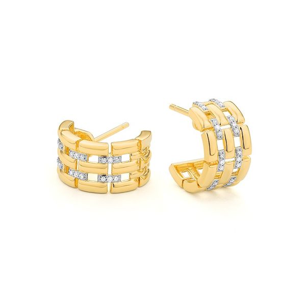 14K Diamond Link Huggie Earrings Pickens, Inc. Jewelers Atlanta, GA