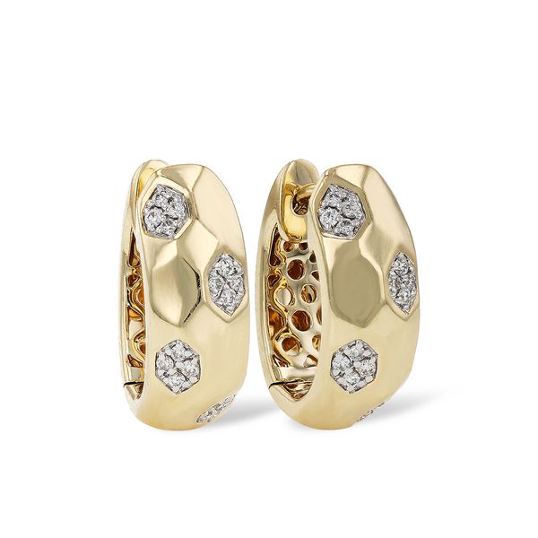 14KY Faceted Hoop Pave Diamond Earrings Pickens, Inc. Jewelers Atlanta, GA