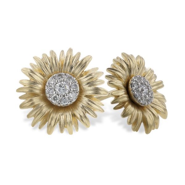 14K Two-Tone Diamond Flower Stud Earrings Pickens, Inc. Jewelers Atlanta, GA