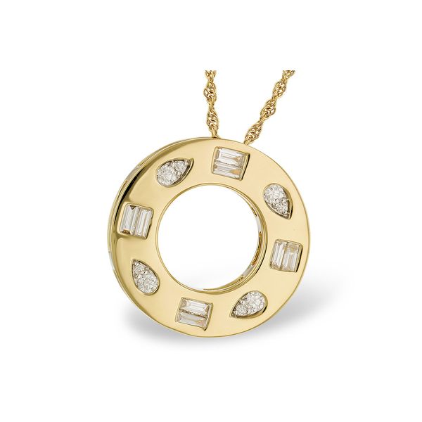 14KY Round and Baguette Diamond Pendant Necklace Pickens, Inc. Jewelers Atlanta, GA