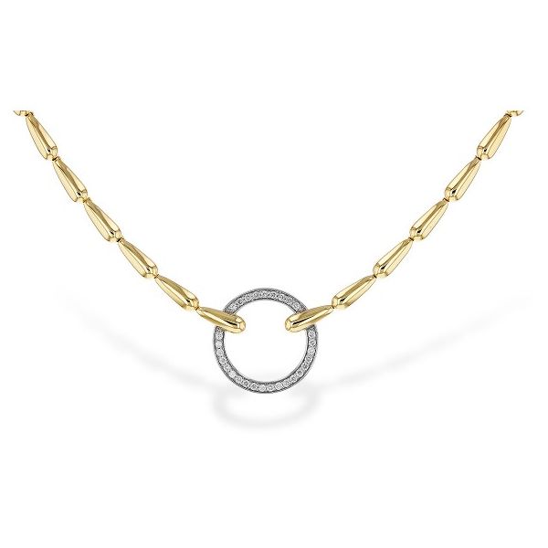 14K Two-Tone Diamond Circle Pendant and Gold Link Necklace Pickens, Inc. Jewelers Atlanta, GA