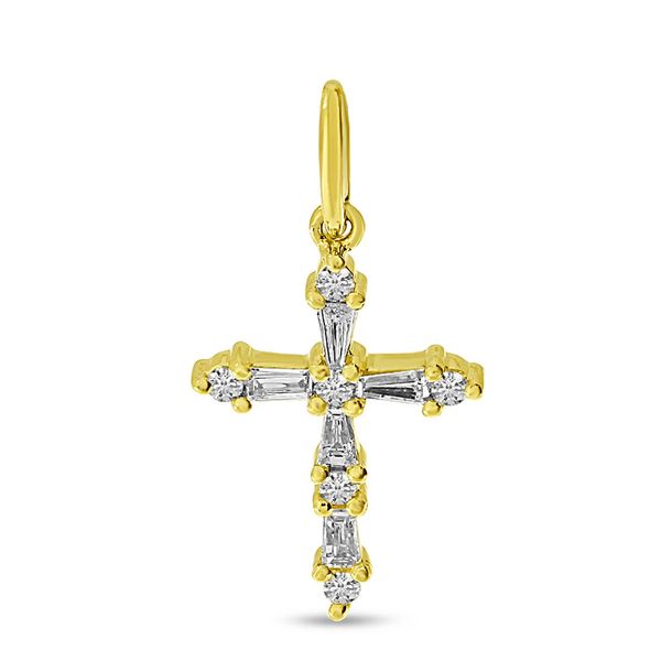 14KY Baguette and Round Brilliant Diamond Cross Pendant Pickens, Inc. Jewelers Atlanta, GA
