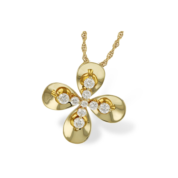 14KY Diamond Accented Flower Pendant Necklace Pickens, Inc. Jewelers Atlanta, GA