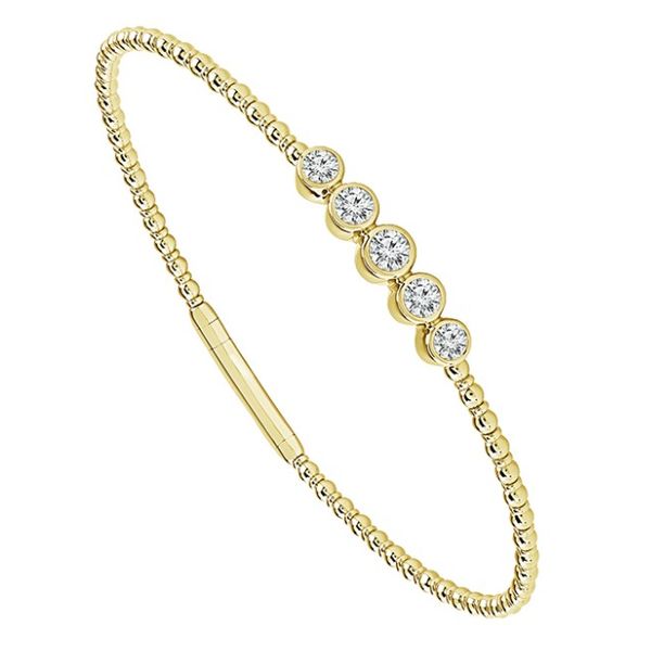 14KY Flexible Beaded Diamond Bezel Bangle Bracelet Pickens, Inc. Jewelers Atlanta, GA
