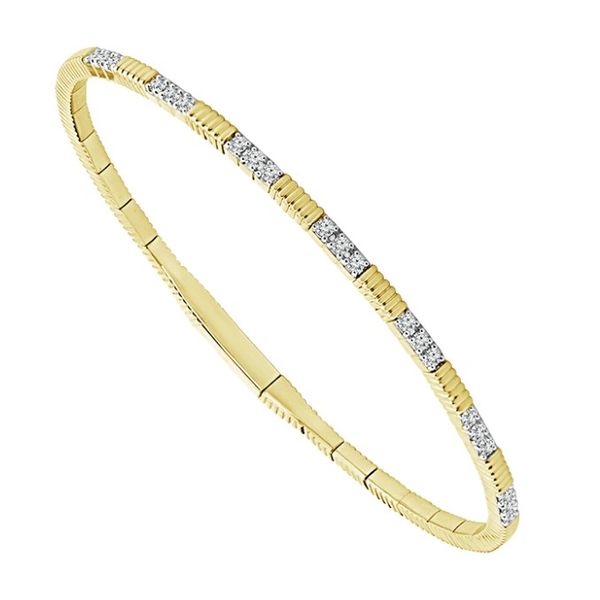 14KY Ridged Diamond Felxible Bangle Bracelet Pickens, Inc. Jewelers Atlanta, GA