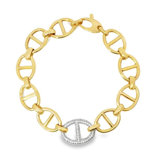 14K Two-Tone Diamond Accented Anchor Link Bracelet Pickens, Inc. Jewelers Atlanta, GA