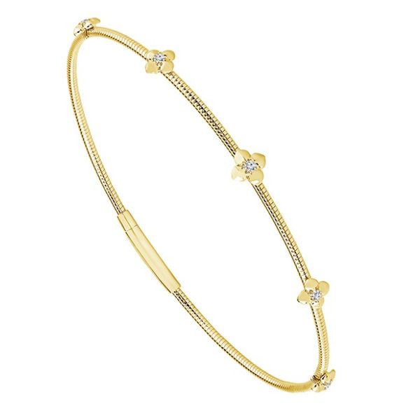 14KY Flexible Diamond Flower Link Bangle Bracelet Pickens, Inc. Jewelers Atlanta, GA