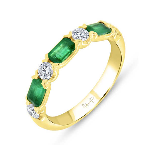 18KY Alternating Round Brilliant Diamond and Emerald Ring Pickens, Inc. Jewelers Atlanta, GA