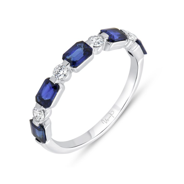 18KY Alternating Round Brilliant Diamond and Sapphire Ring Pickens, Inc. Jewelers Atlanta, GA