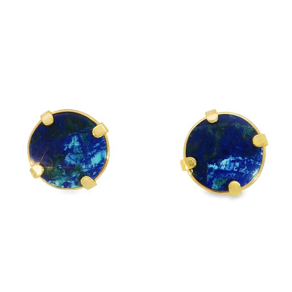 14KY 17.2 CT TW Cabochon Azurmalachite Stud Earrings Pickens, Inc. Jewelers Atlanta, GA