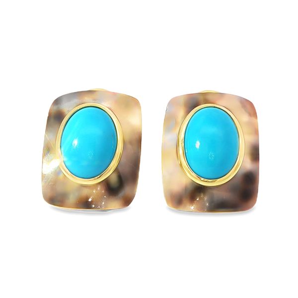 14KY Cabochon Turquoise Cowrie Shell Earrings Pickens, Inc. Jewelers Atlanta, GA