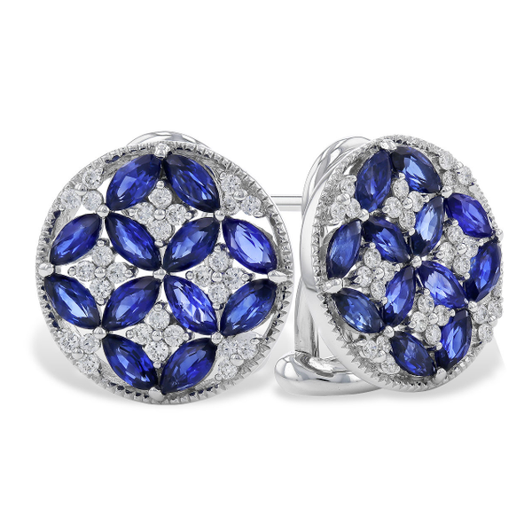 14KW Sapphire and Diamond Cluster Earrings Pickens, Inc. Jewelers Atlanta, GA