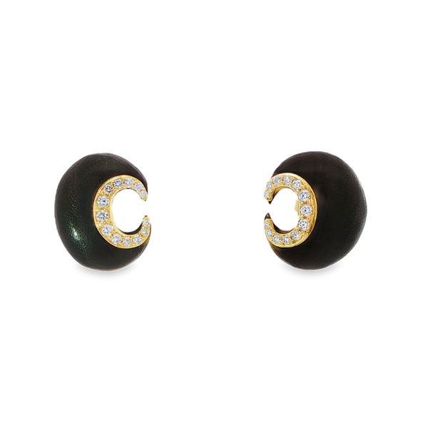 14KY Wood Crescent Diamond Earrings Pickens, Inc. Jewelers Atlanta, GA