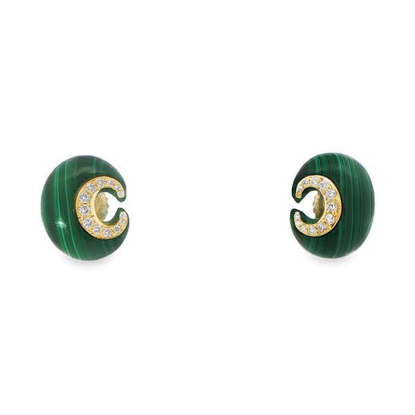 14KY Malachite Crescent Diamond Earrings Pickens, Inc. Jewelers Atlanta, GA