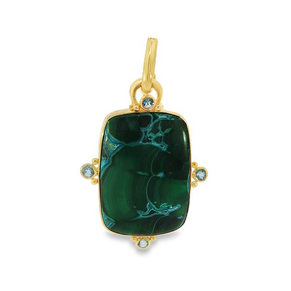 14KY Chrysocolla and Blue Topaz Enhancer Pendant Pickens, Inc. Jewelers Atlanta, GA