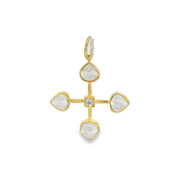 14KY Moonstone and Diamond Cross Pendant Pickens, Inc. Jewelers Atlanta, GA