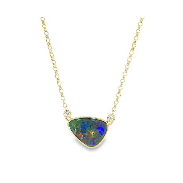 14KY Boulder Opal and Diamond Pendant Necklace Pickens, Inc. Jewelers Atlanta, GA