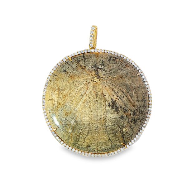 18KY Fossilized Sand Dollar and Diamond Pendant Pickens, Inc. Jewelers Atlanta, GA