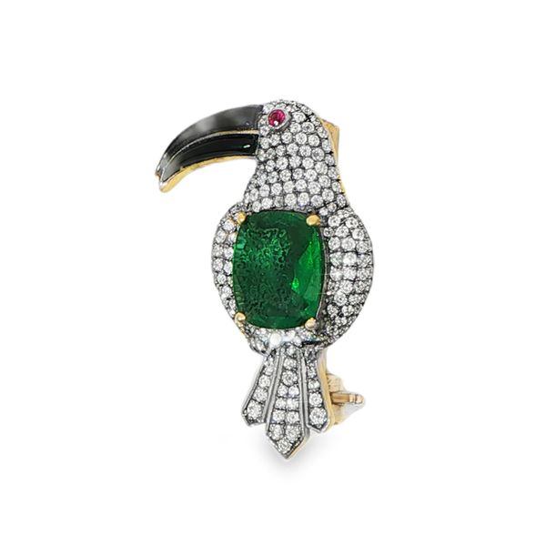 18K Emerald and Diamond Toucan Pendant Pickens, Inc. Jewelers Atlanta, GA
