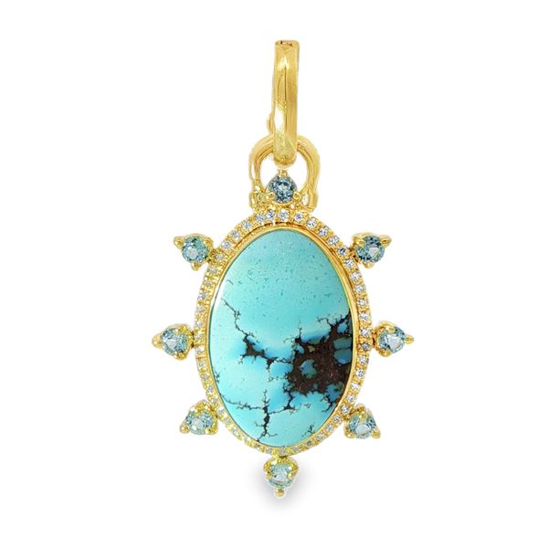 14KY Turquoise, Diamond, and Blue Topaz Enhancer Pickens, Inc. Jewelers Atlanta, GA