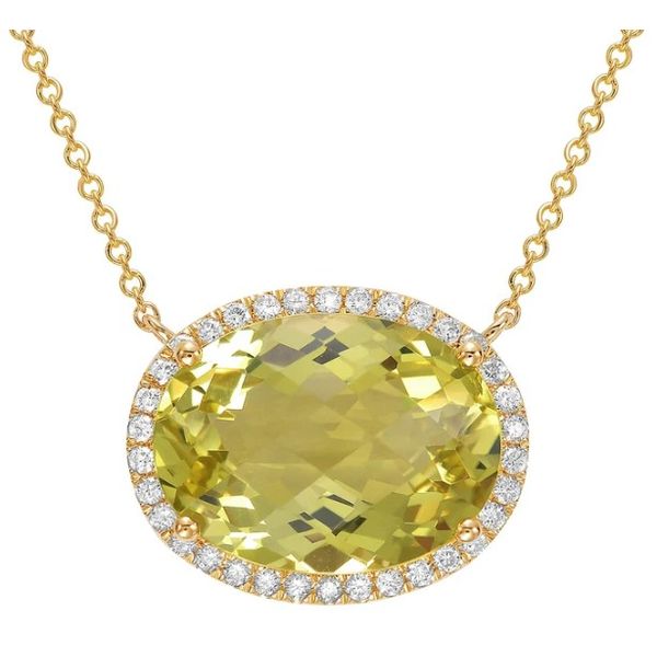 14KY Green Quartz and Diamond Pendant Necklace Pickens, Inc. Jewelers Atlanta, GA